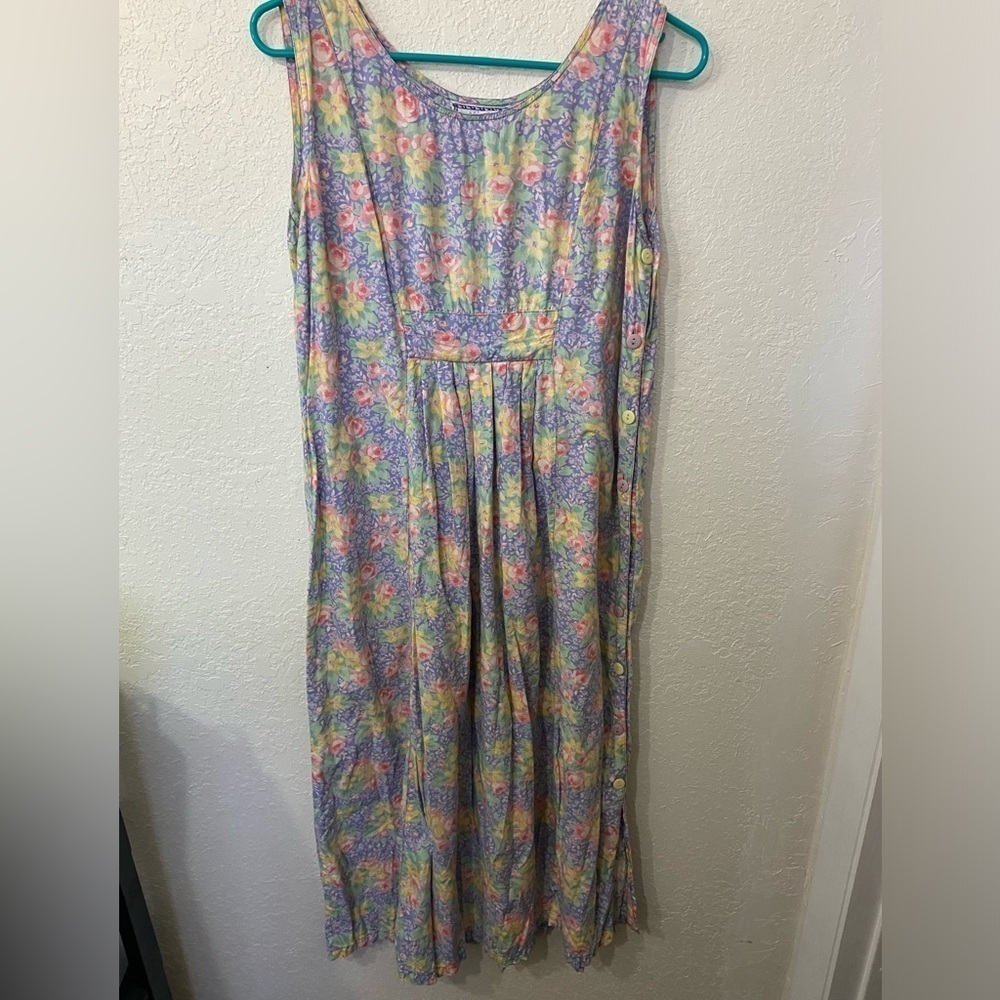 Vintage Pudding Shop April Cornell Dress Size 3 Purple Floral Sleeveless Button